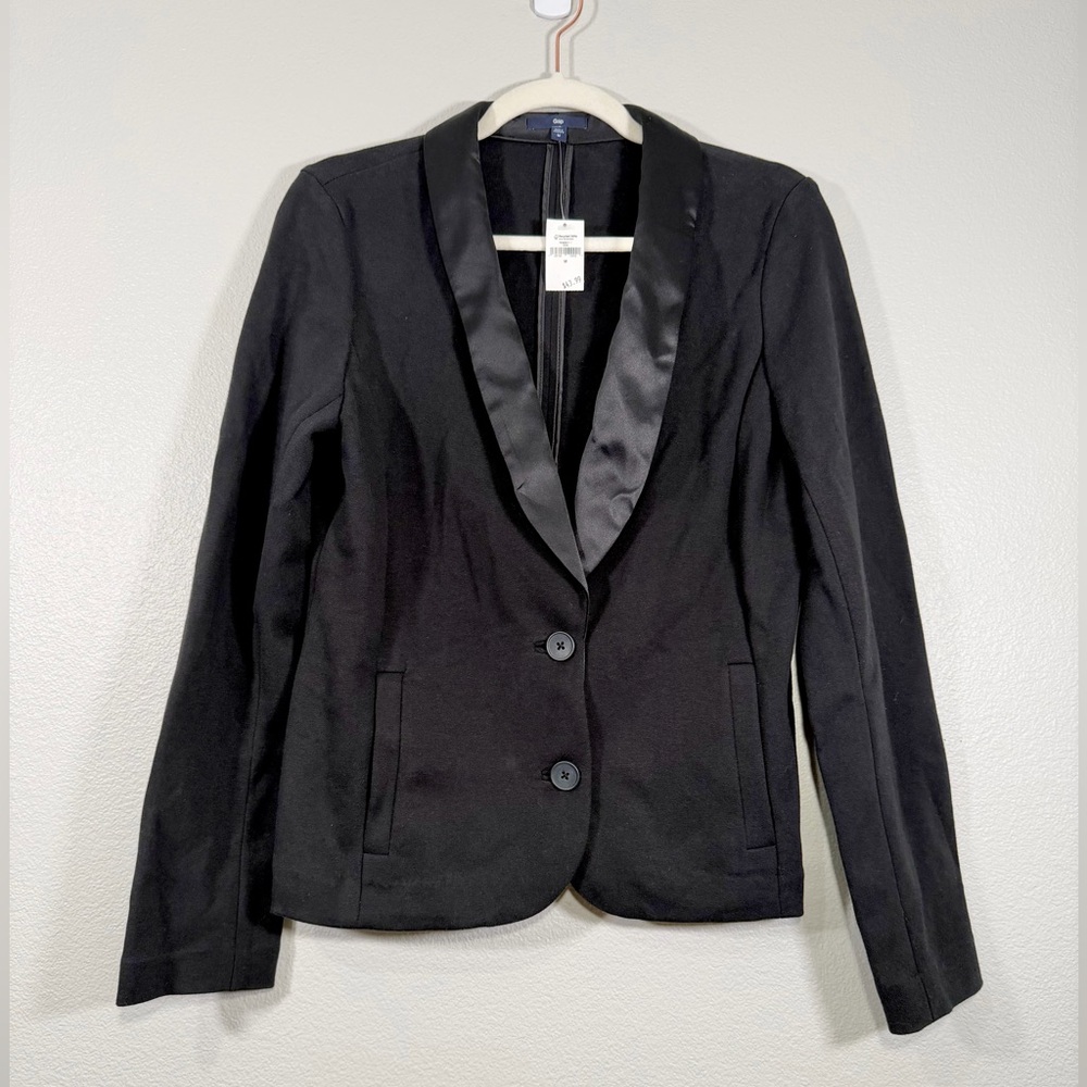 NWT GAP Blazer Jacket Black With Satin Collar Elegant Look Women Size Medium